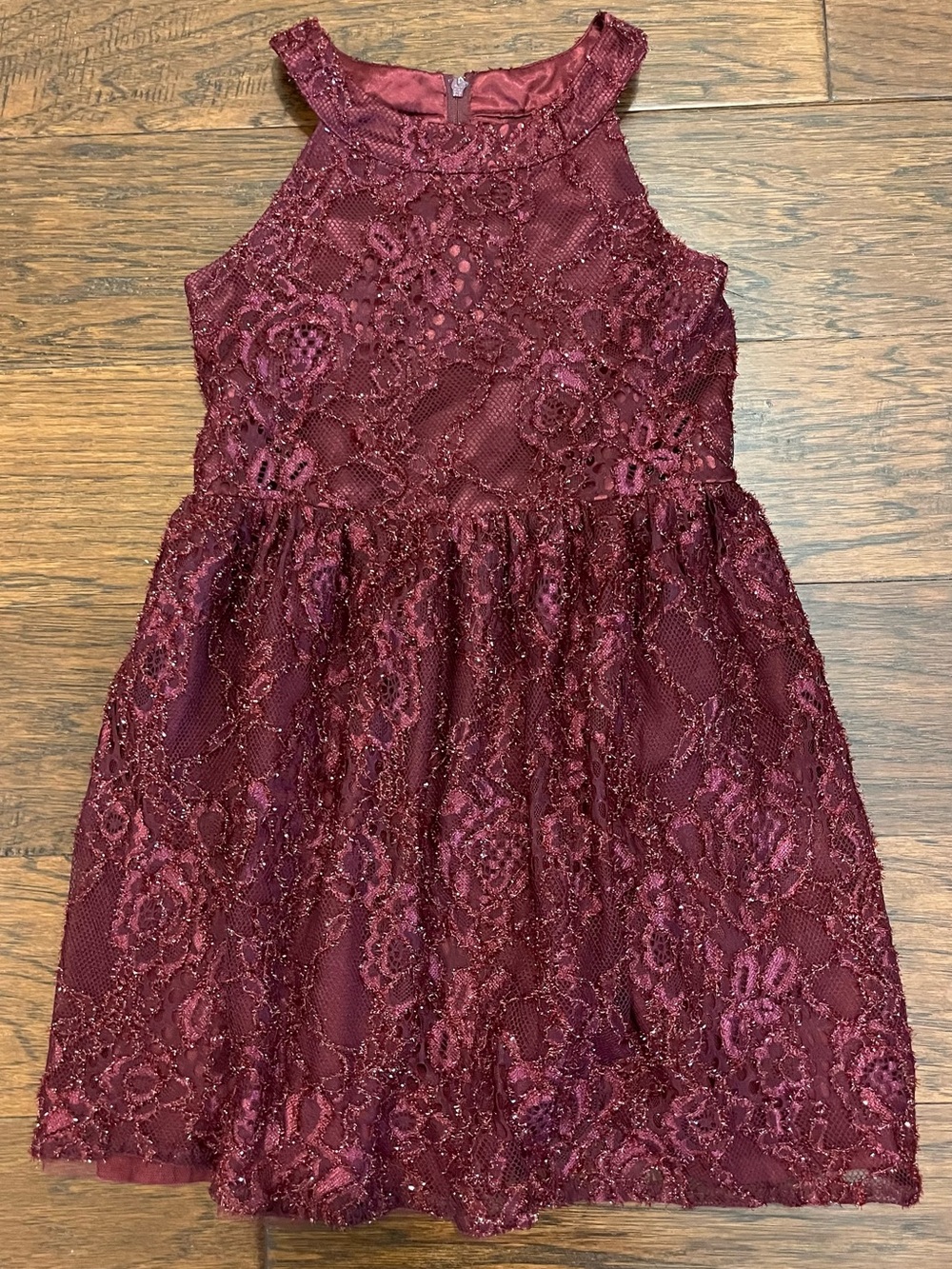 GIRLS The Children's Place Burgundy Lace Sequins Halter Party Dress Size 5